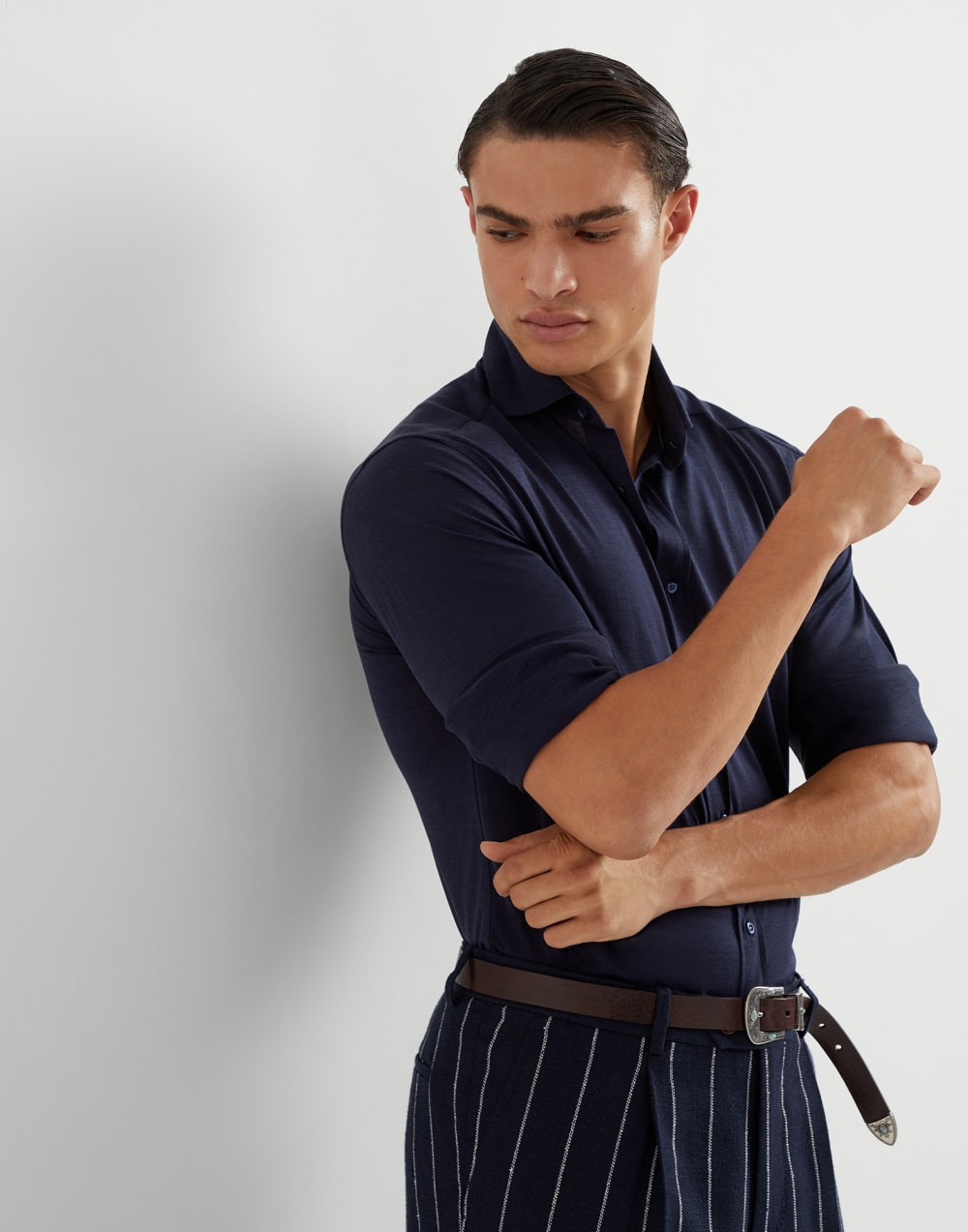 平纹针织面料衬衫 天蓝色 男款 - Brunello Cucinelli