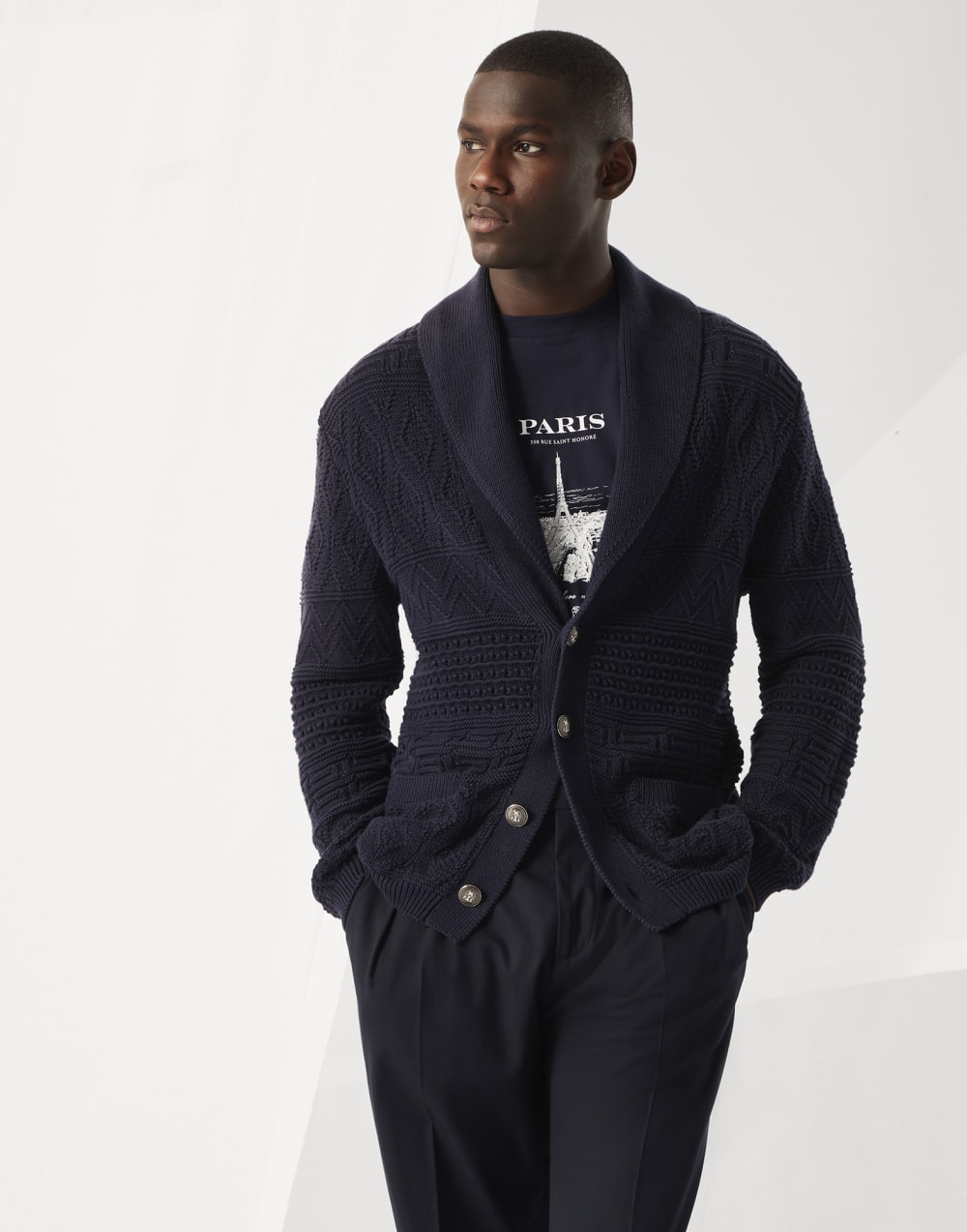 Cardigan en coton Bleu Marine Homme - Brunello Cucinelli