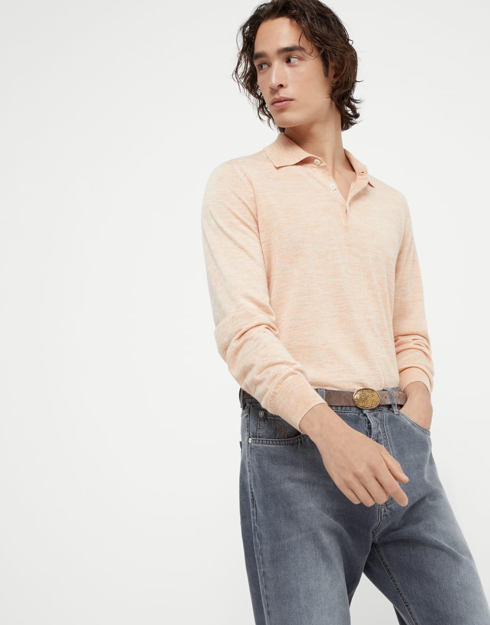Lightweight knit Polo Apricot Man - Brunello Cucinelli