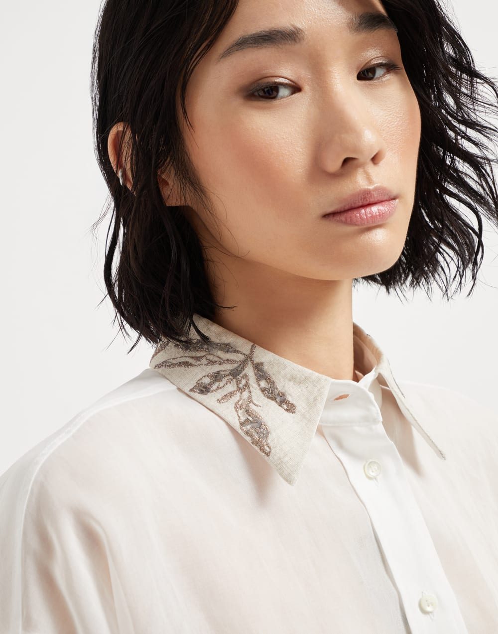 花卉刺绣衬衫 白色 女款 - Brunello Cucinelli