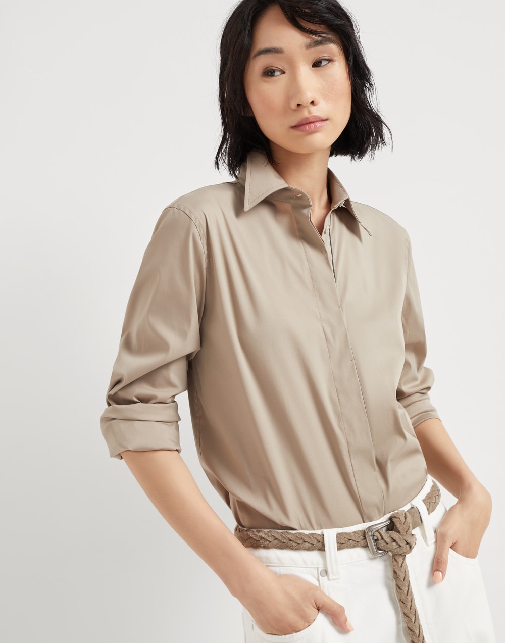 弹力府绸面料衬衫 棕色 女款 - Brunello Cucinelli