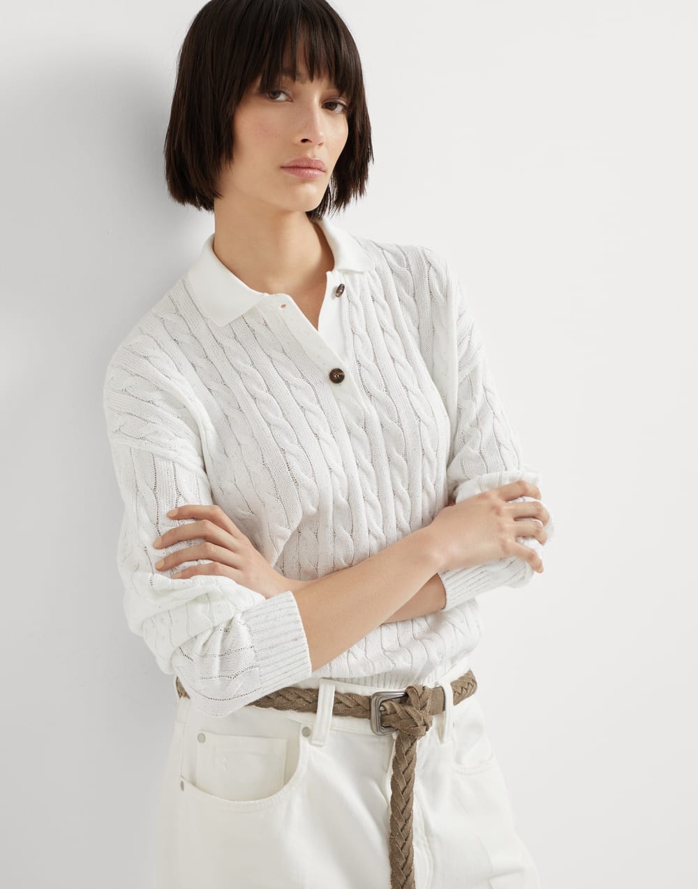 Dazzling Cables sweater White Woman - Brunello Cucinelli