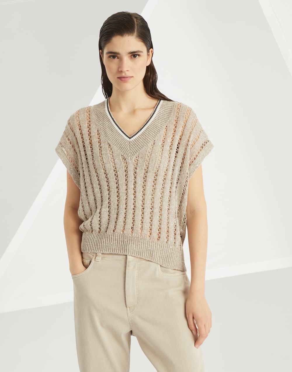 Dazzling T-shirt Cool Beige Woman - Brunello Cucinelli