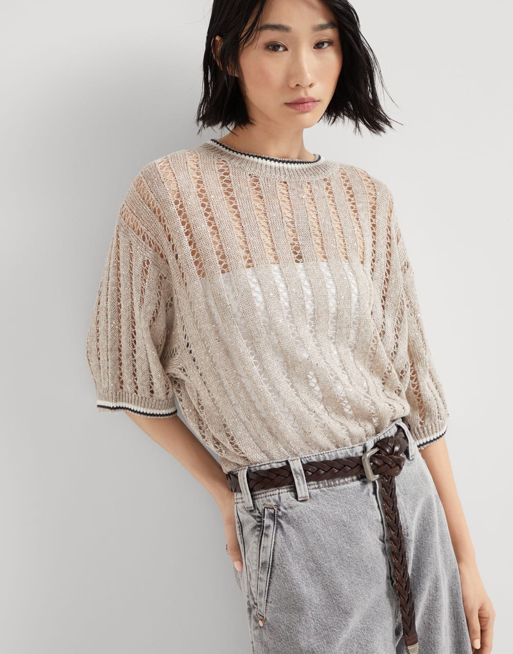 耀眼装饰毛衣 冷米色 女款 - Brunello Cucinelli