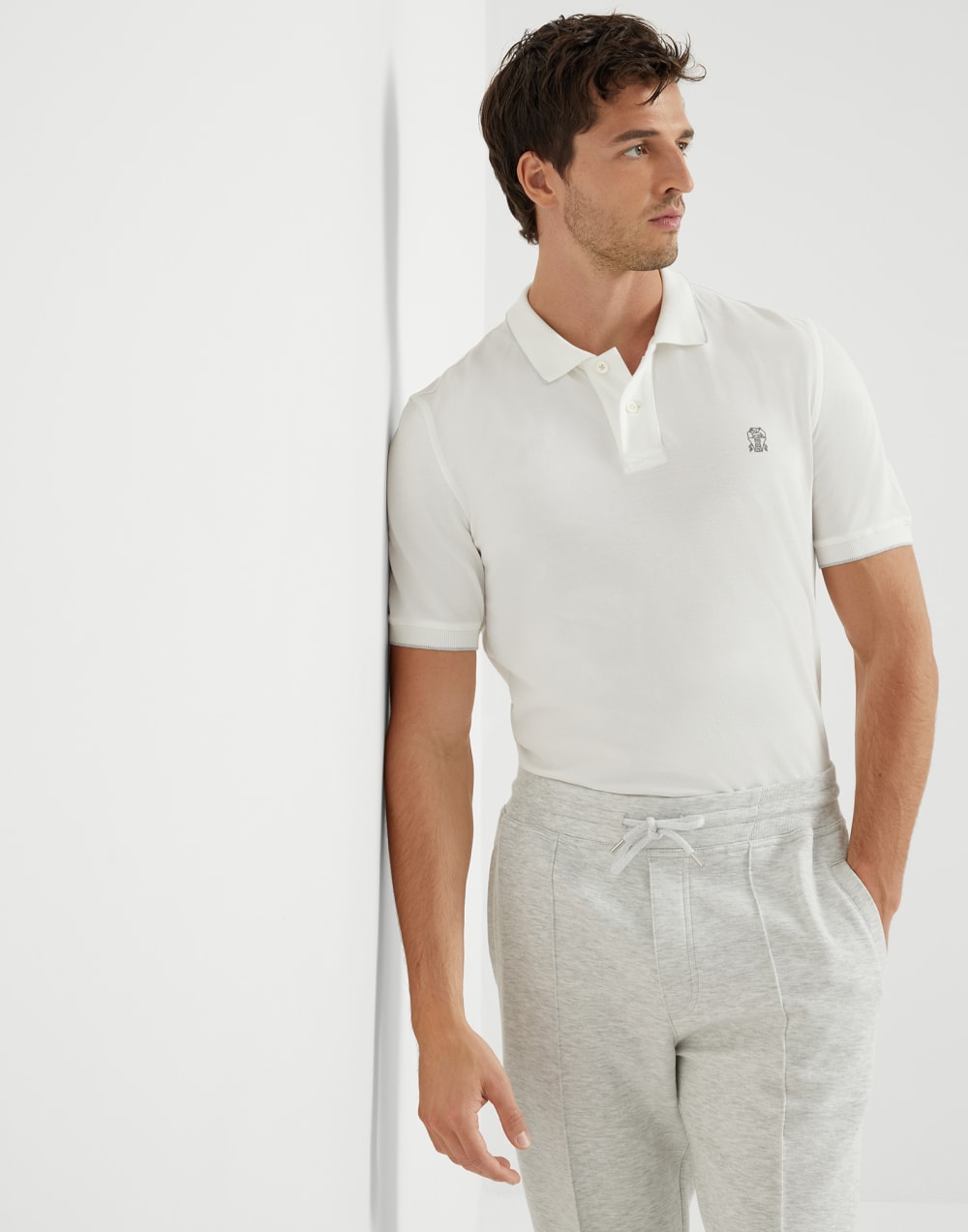 Поло из ткани пике Белый с Сероватым Оттенком Мужчина - Brunello Cucinelli