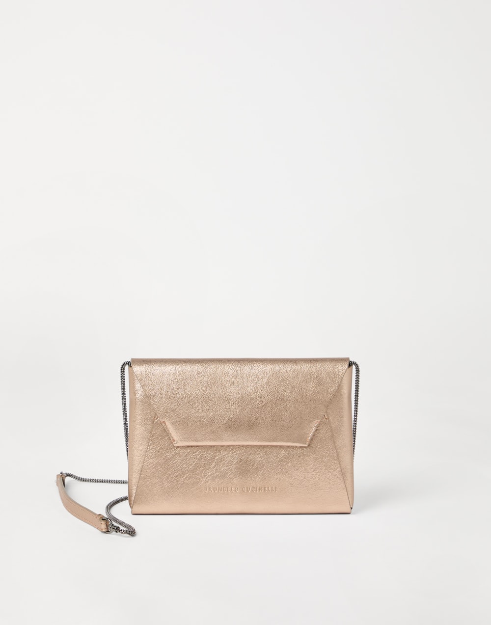 Pochette BC Duo en cuir de veau lamé Noisette Femme - Brunello Cucinelli