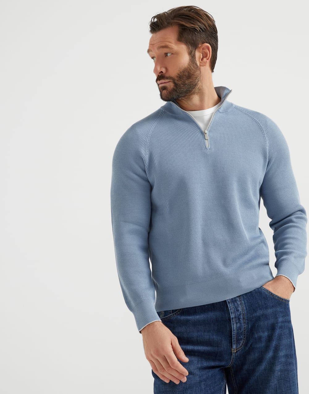 Cotton sweater Periwinkle Man - Brunello Cucinelli