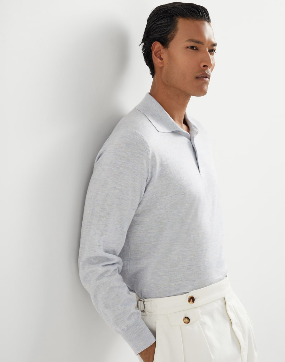 薄款针织马球衫 天蓝色 男款 - Brunello Cucinelli