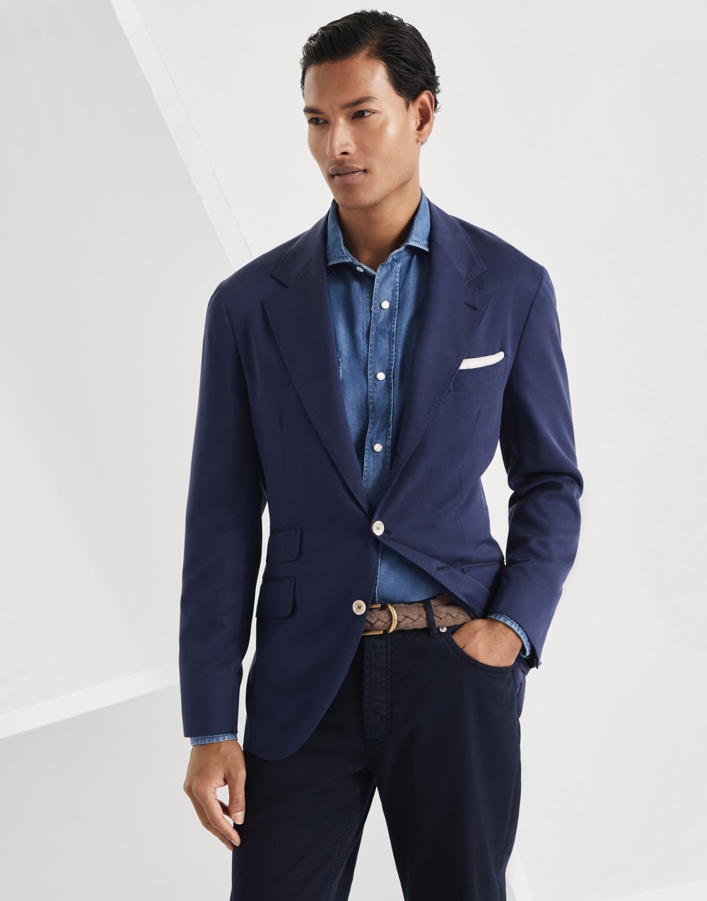 Dekonstruiertes Sakko aus Twill Nacht Herren - Brunello Cucinelli