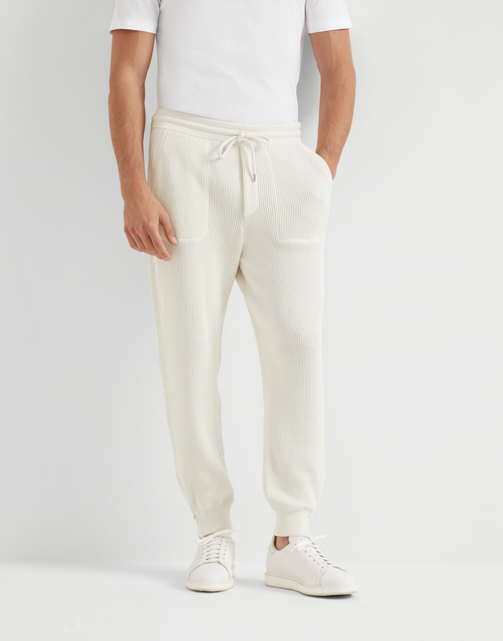 Брюки из хлопкового трикотажа Экрю Мужчина - Brunello Cucinelli