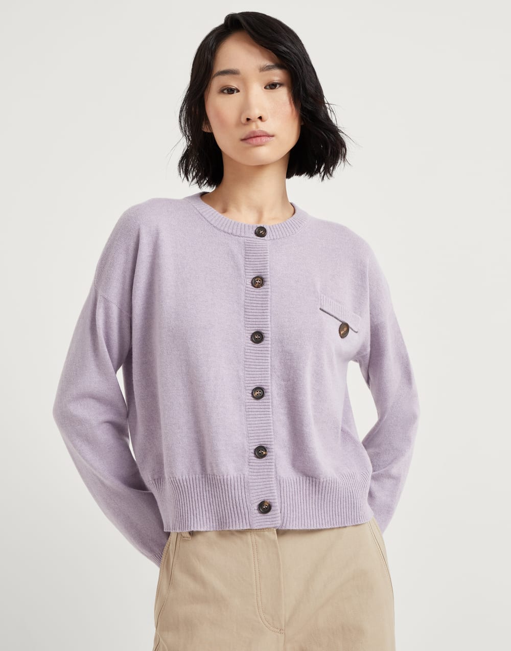带镶珠装饰的对襟衫 丁香紫 女款 - Brunello Cucinelli