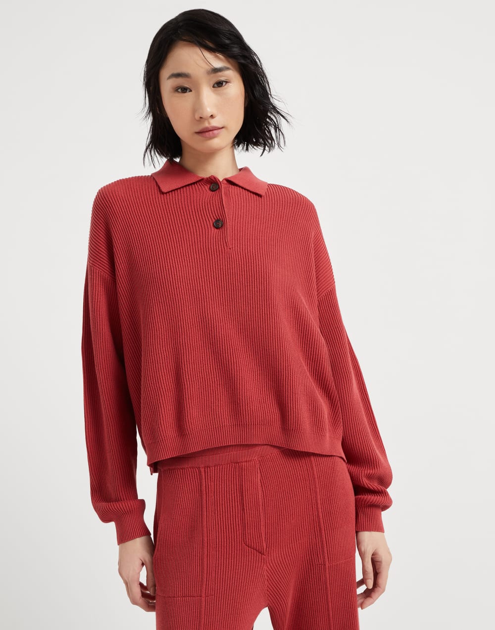 马球衫风格针织衫 红色 女款 - Brunello Cucinelli