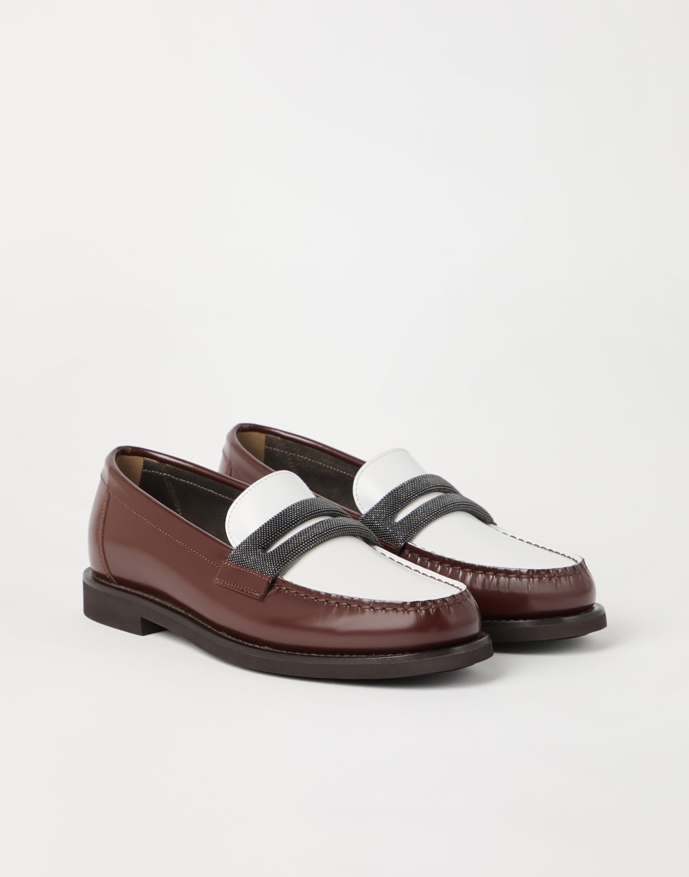 Calfskin penny loafers Chestnut Woman - Brunello Cucinelli