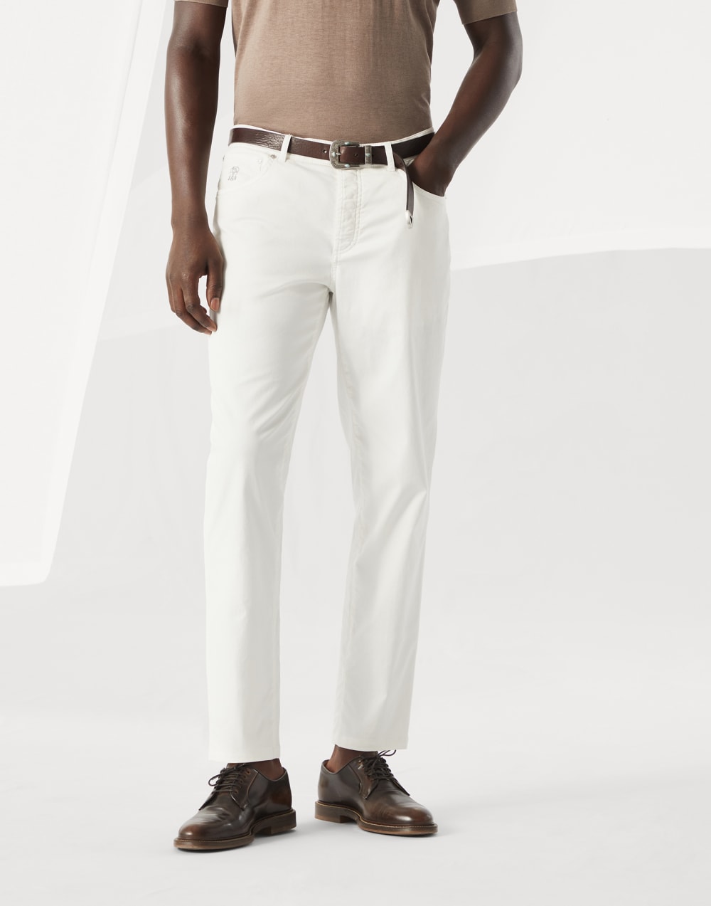 Gabardine garment dyed trousers Ecru Man - Brunello Cucinelli