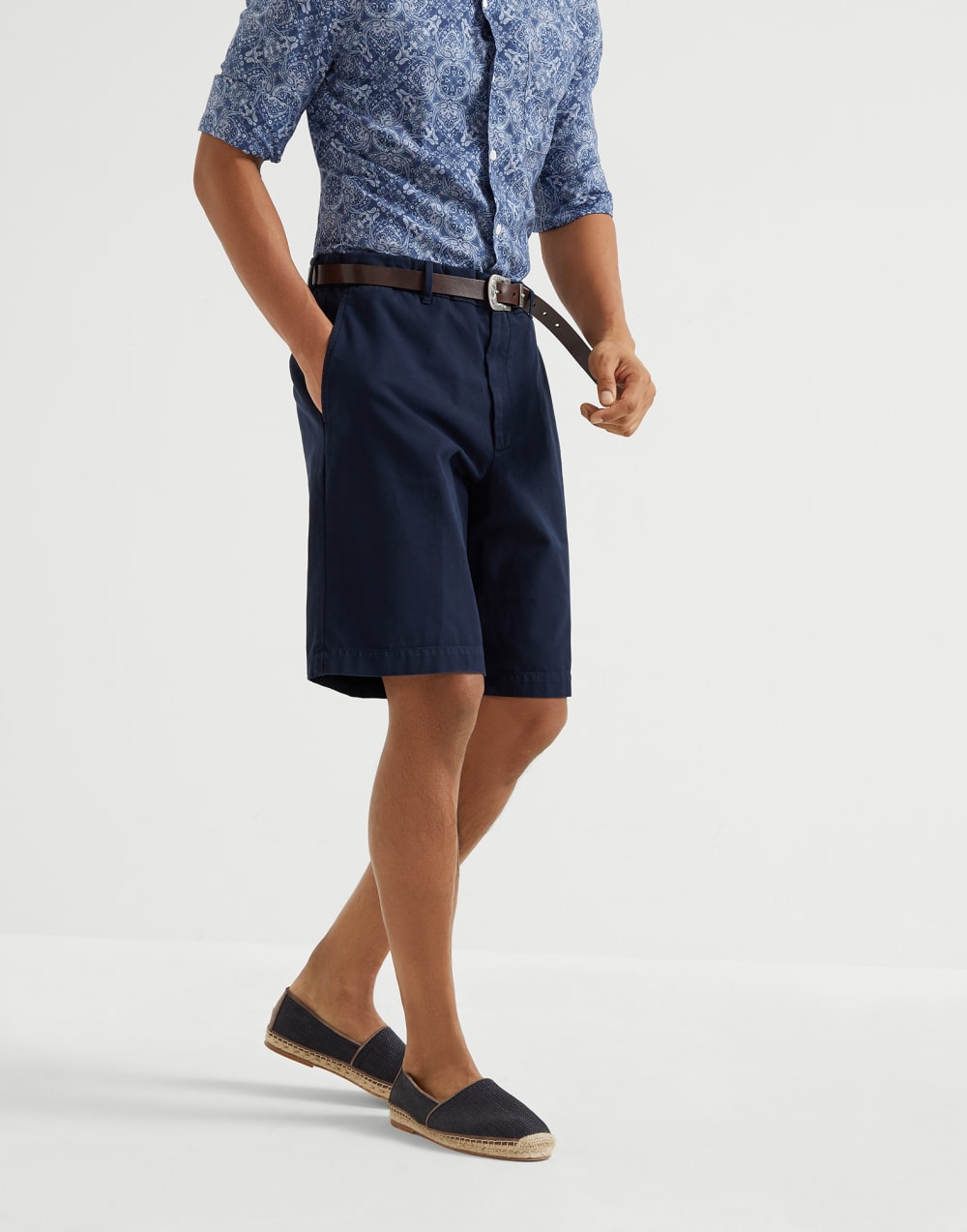 Garment-dyed Bermuda shorts Navy Blue Man - Brunello Cucinelli