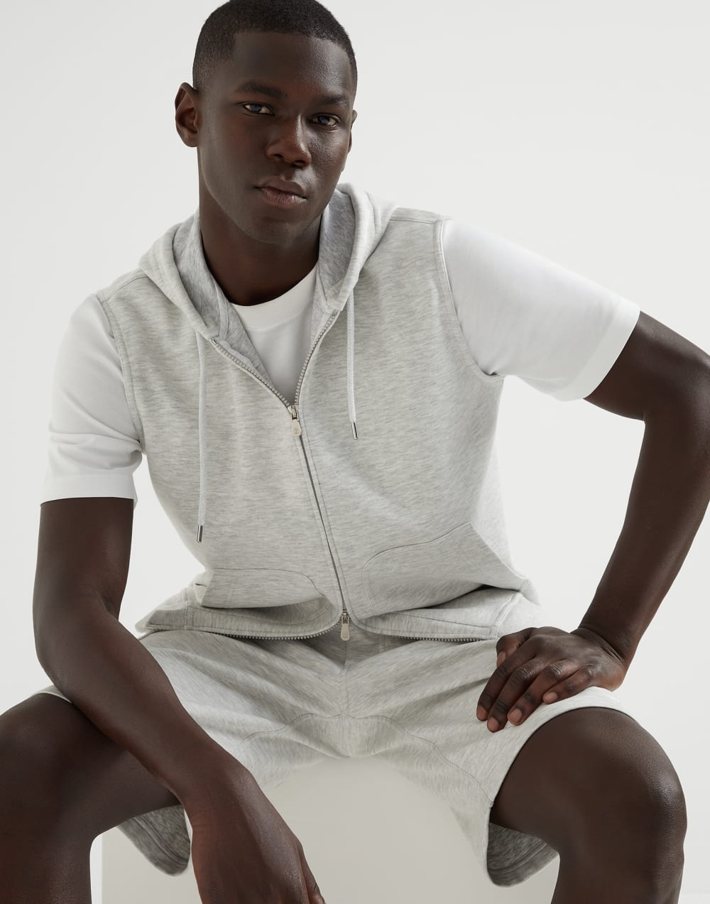 Sleeveless sweatshirt Pearl Grey Man - Brunello Cucinelli