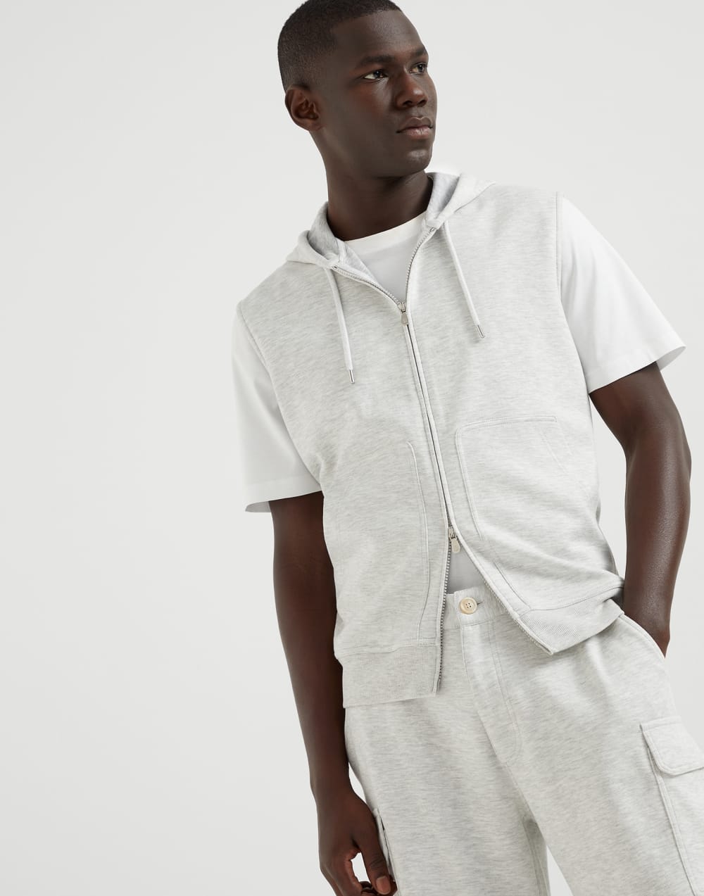Sleeveless sweatshirt Pearl Grey Man - Brunello Cucinelli