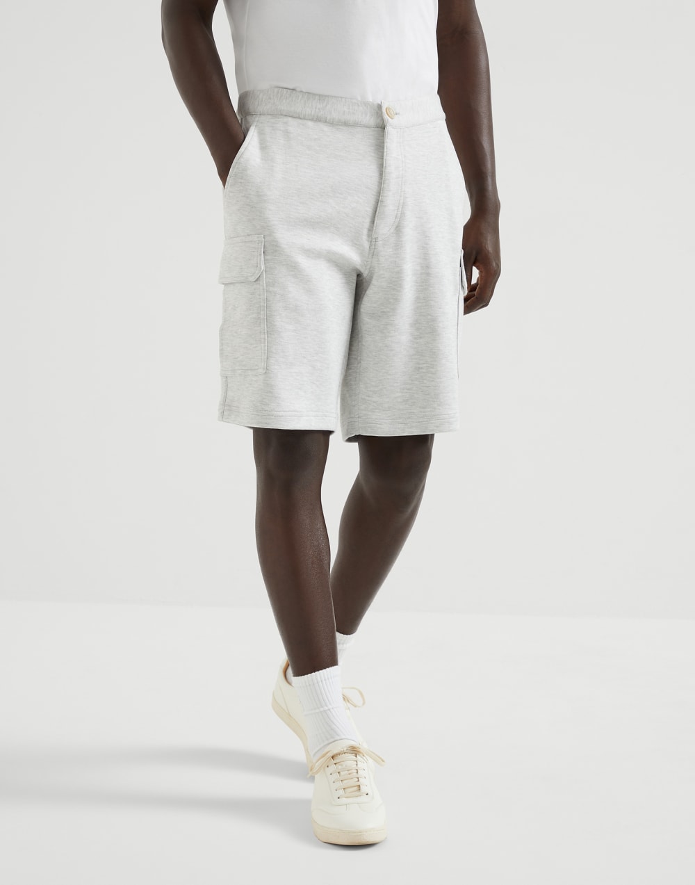 Double French terry Bermuda shorts Pearl Grey Man - Brunello Cucinelli