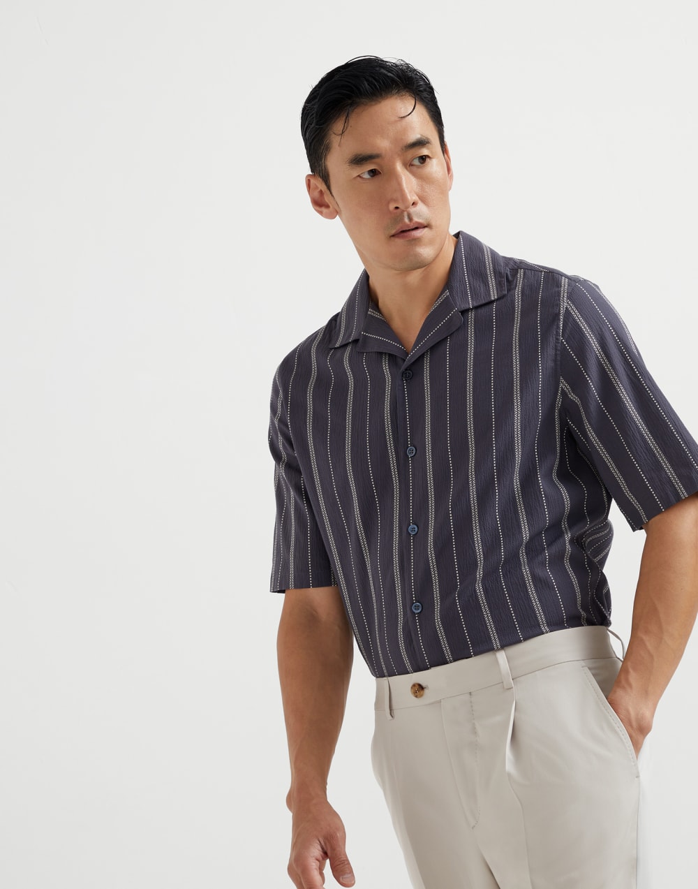 泡泡纱衬衫 蓝色 男款 - Brunello Cucinelli