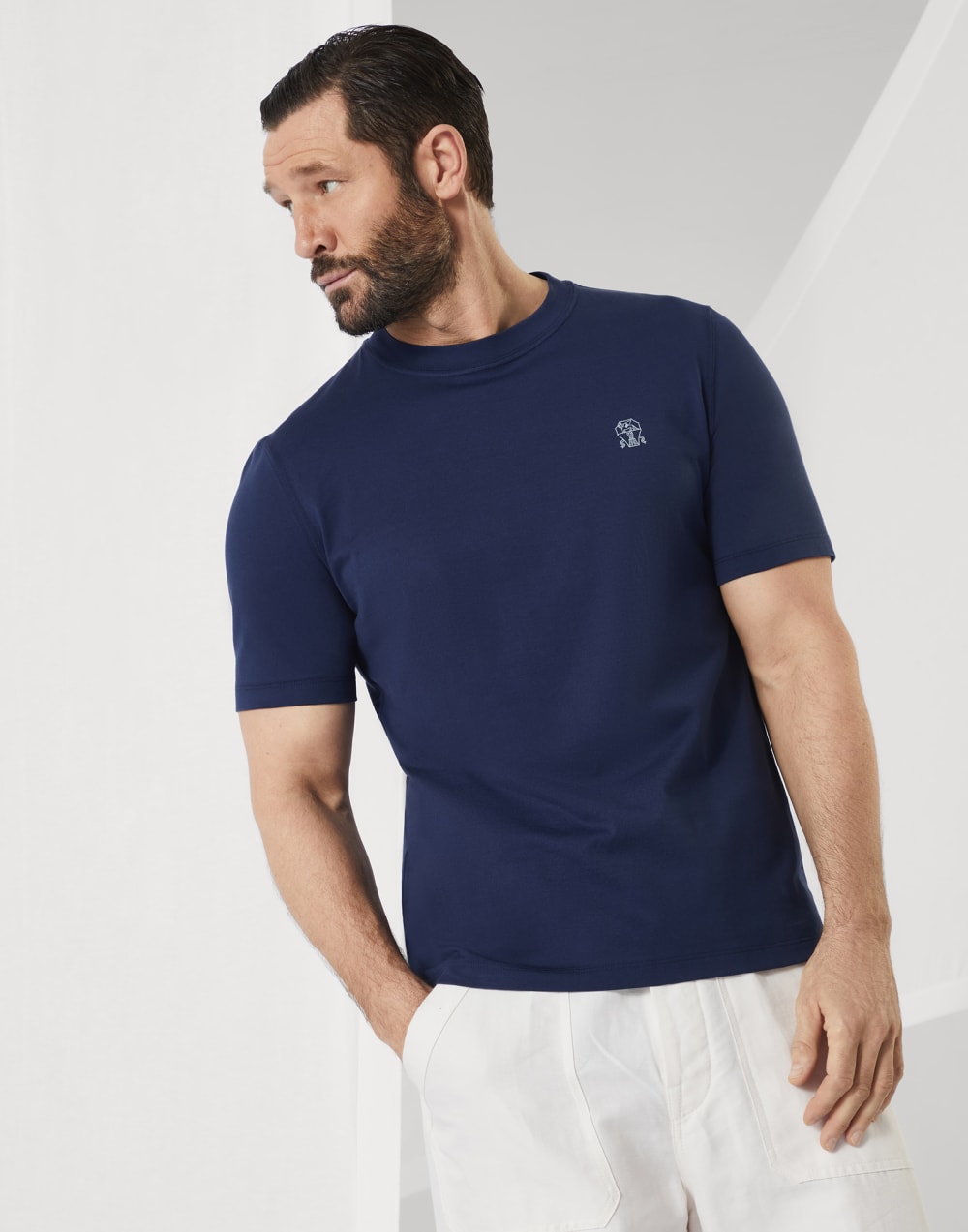 Jersey T-shirt with logo Blue Man - Brunello Cucinelli