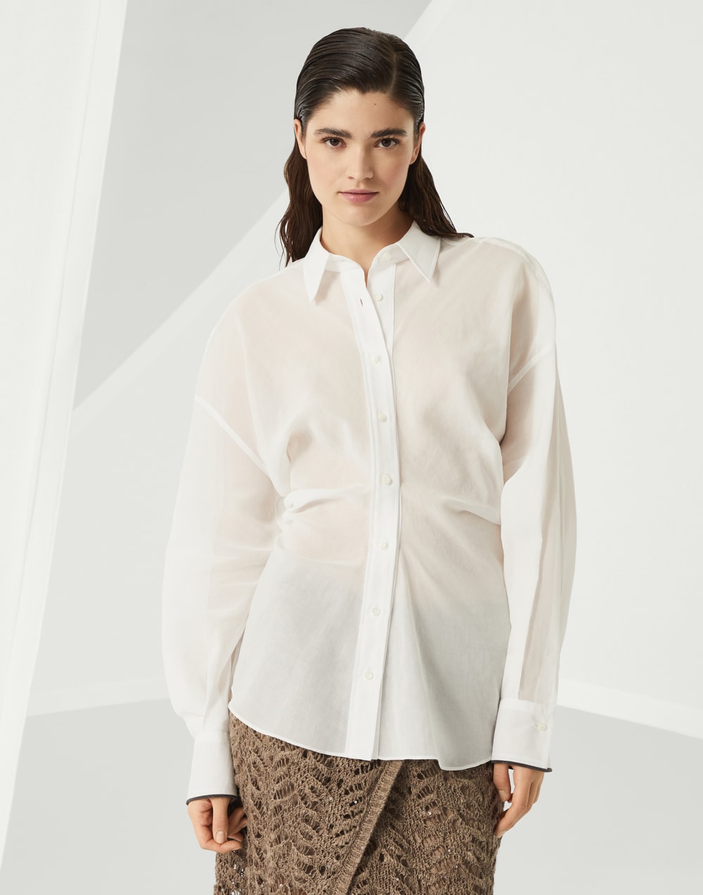 欧根纱面料衬衫 白色 女款 - Brunello Cucinelli