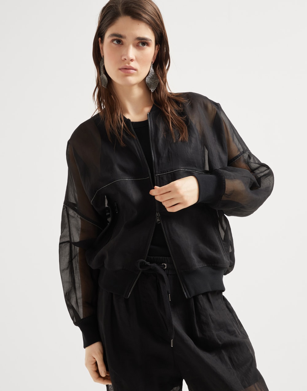 Bomber jacket with monili Black Woman - Brunello Cucinelli