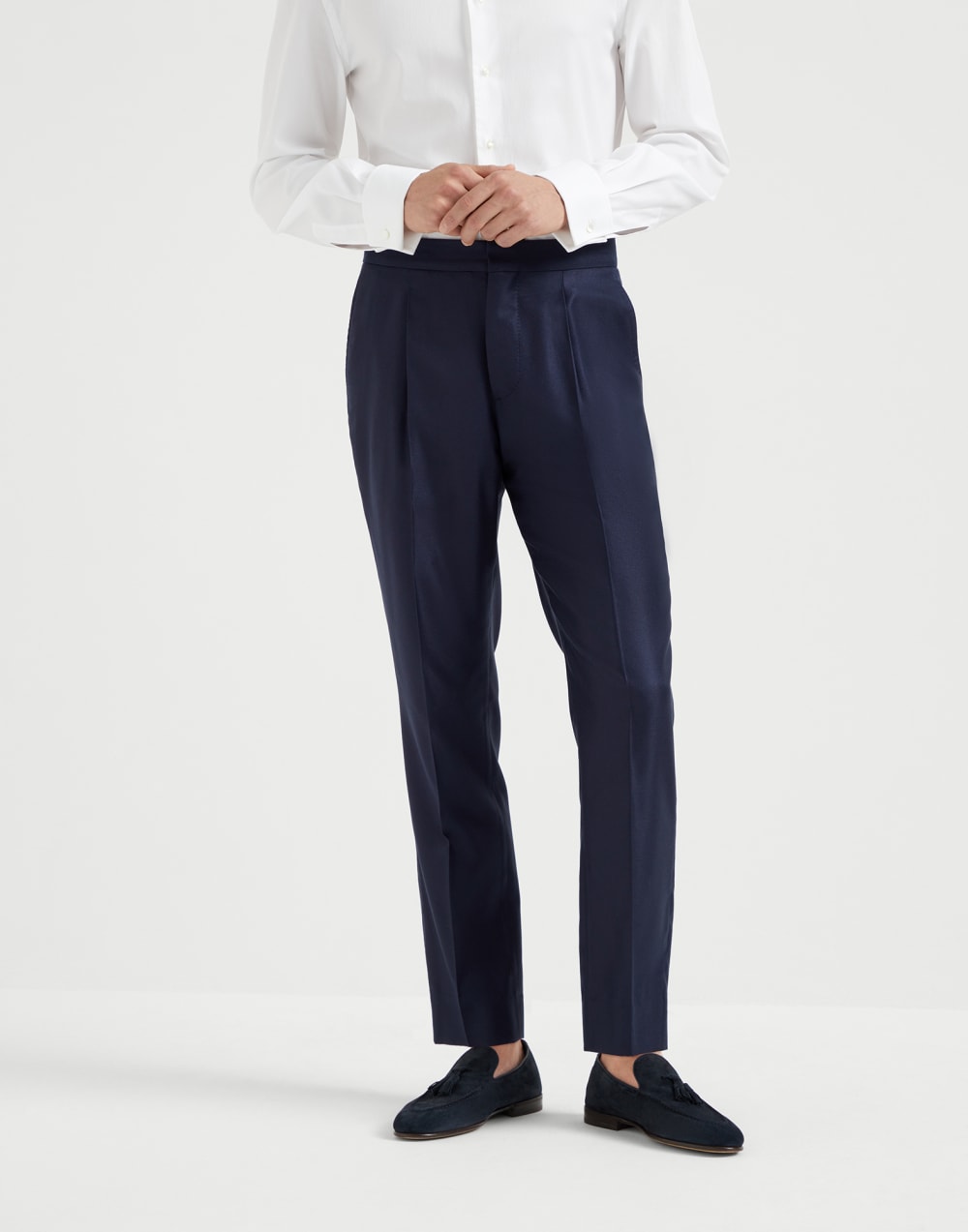 Tuxedo trousers with pleats Navy Blue Man - Brunello Cucinelli