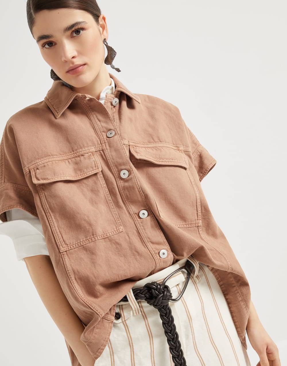 Overshirt with monili Rust Brown Woman - Brunello Cucinelli