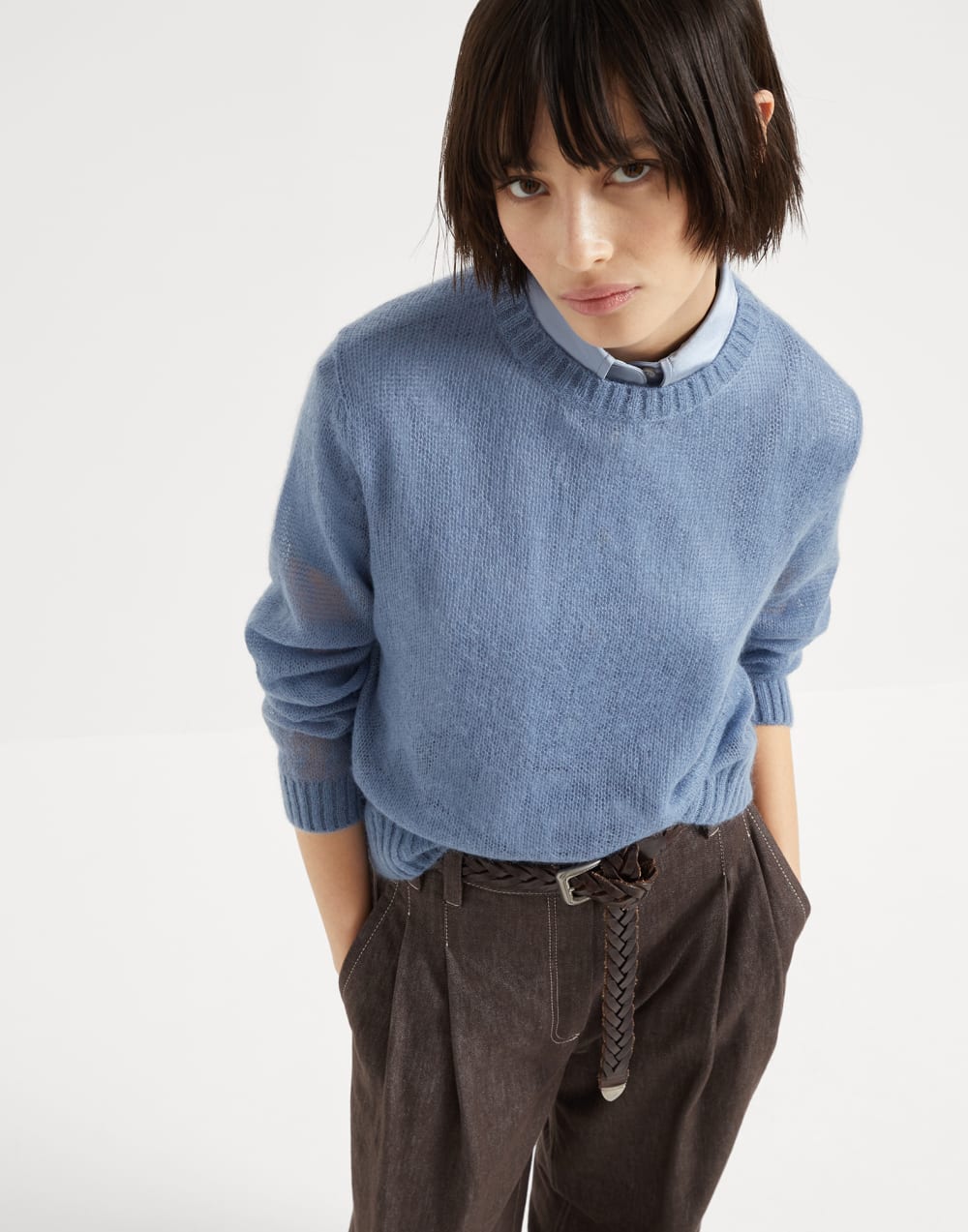 Mohair and wool sweater Avio Blue Woman - Brunello Cucinelli