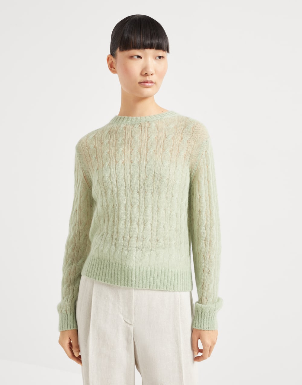 Cable knit sweater Mint Green Woman - Brunello Cucinelli