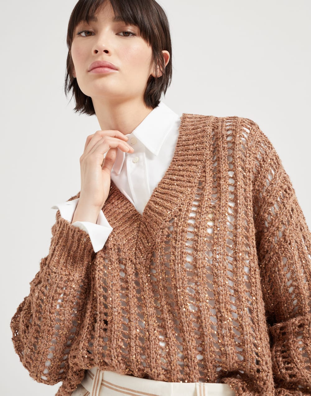 耀眼装饰毛衣 深棕色 女款 - Brunello Cucinelli