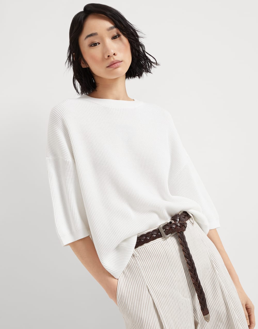 英式罗纹编织毛衣 白色 女款 - Brunello Cucinelli