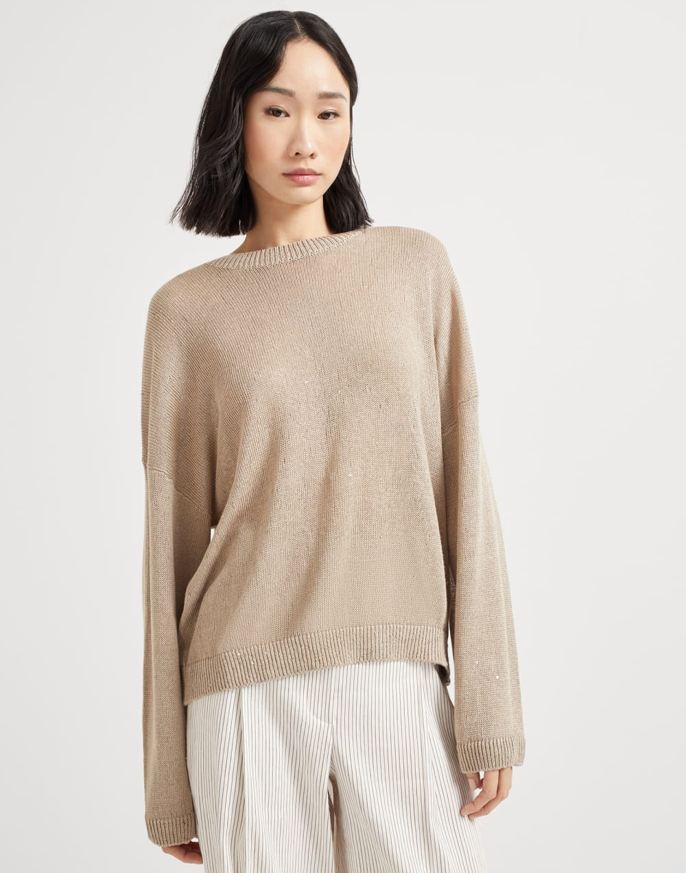 镶珠装饰的毛衣 米黄 女款 - Brunello Cucinelli