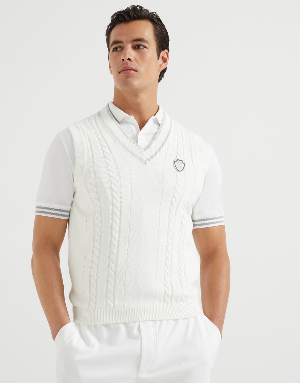 Cable knit sweater vest Panama Man - Brunello Cucinelli