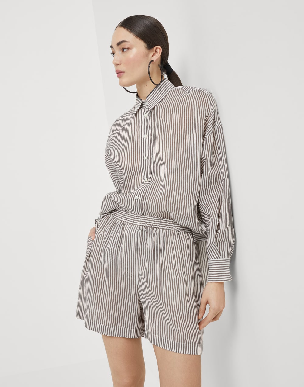 欧根纱面料衬衫 棕色 女款 - Brunello Cucinelli
