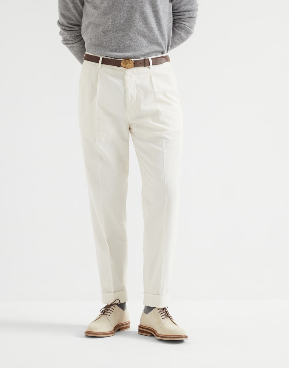 Pantalon en velours côtelé Blanc Cassé Homme - Brunello Cucinelli