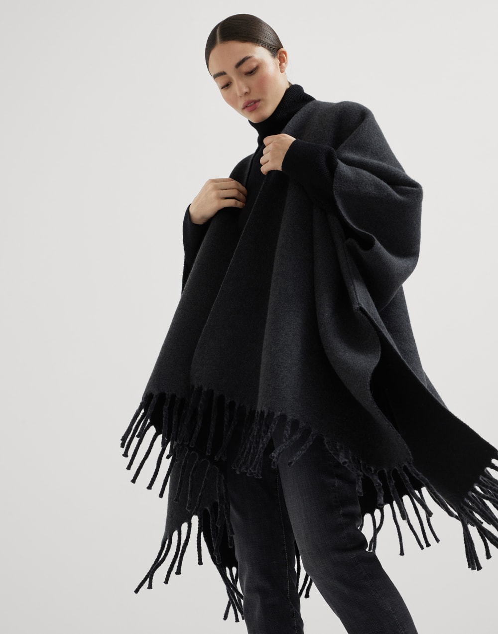 Double knit poncho Anthracite Woman - Brunello Cucinelli