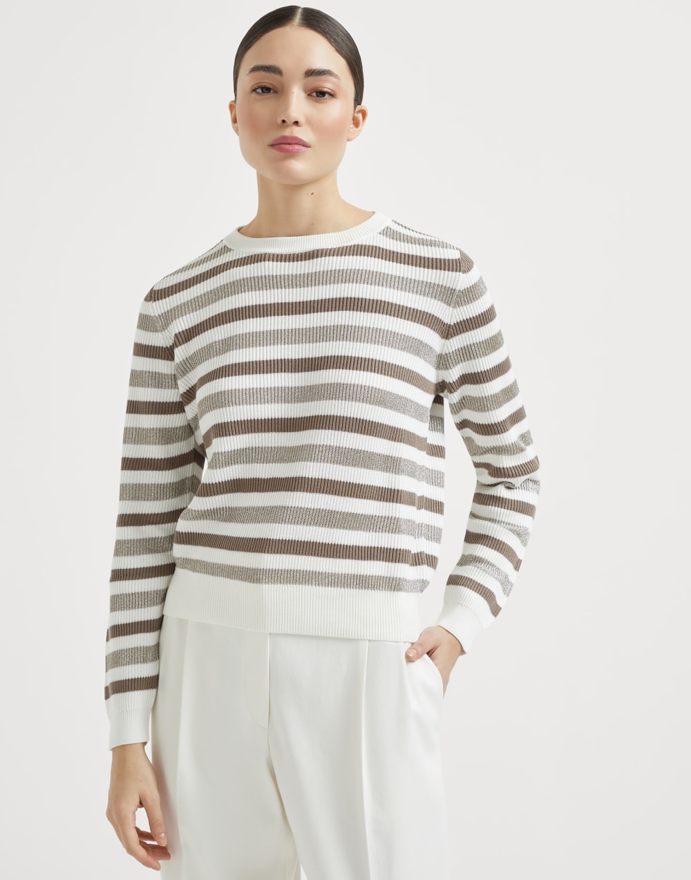 Cotton Sparkling yarn sweater Beige Woman - Brunello Cucinelli