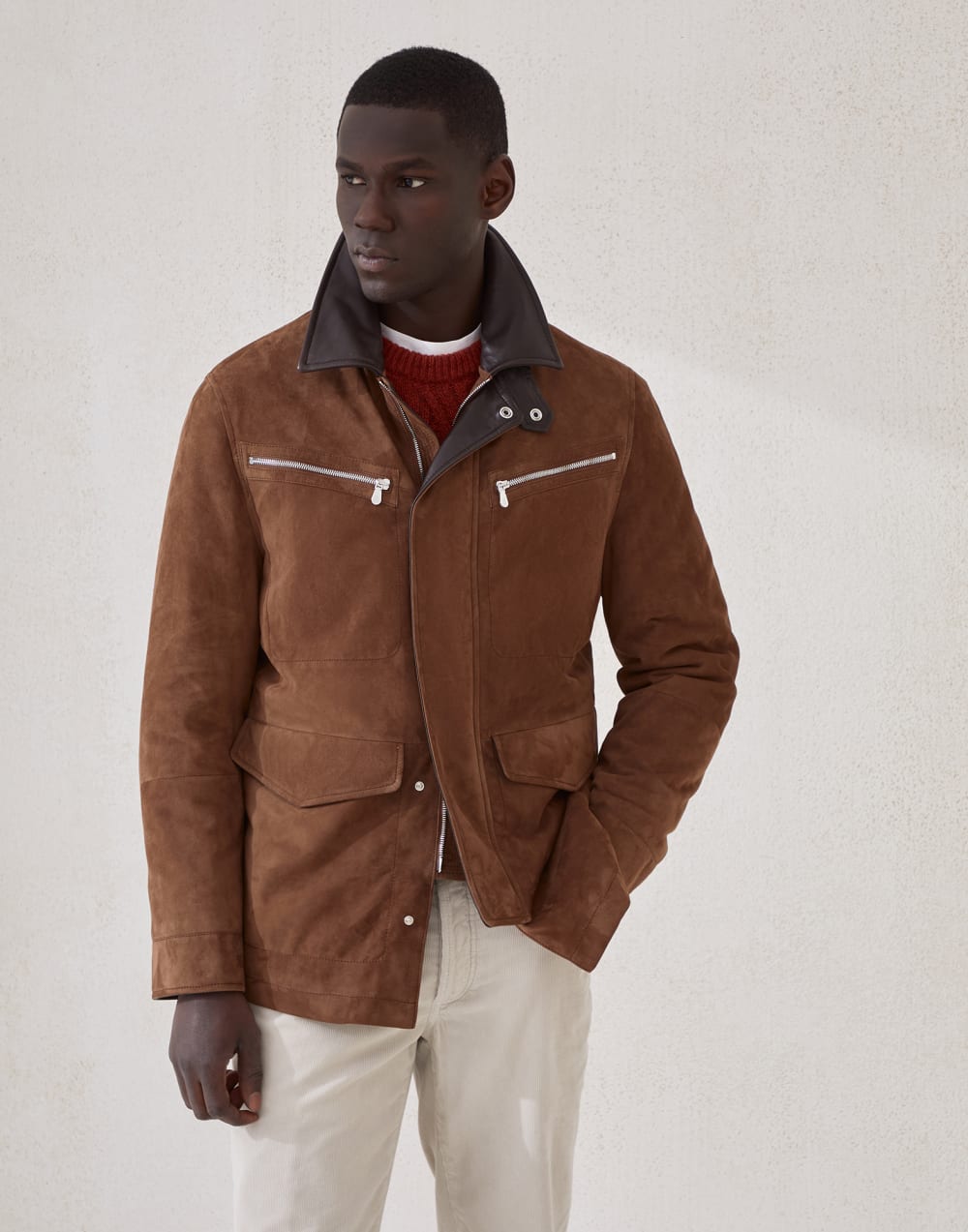 Suede field jacket Light Brown Man - Brunello Cucinelli