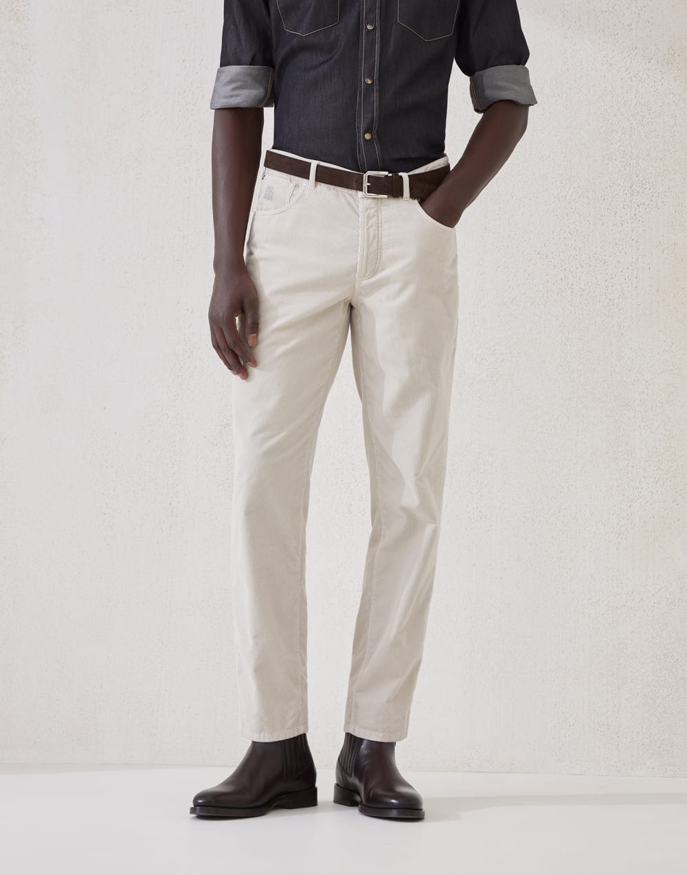 Corduroy trousers Ecru Man - Brunello Cucinelli