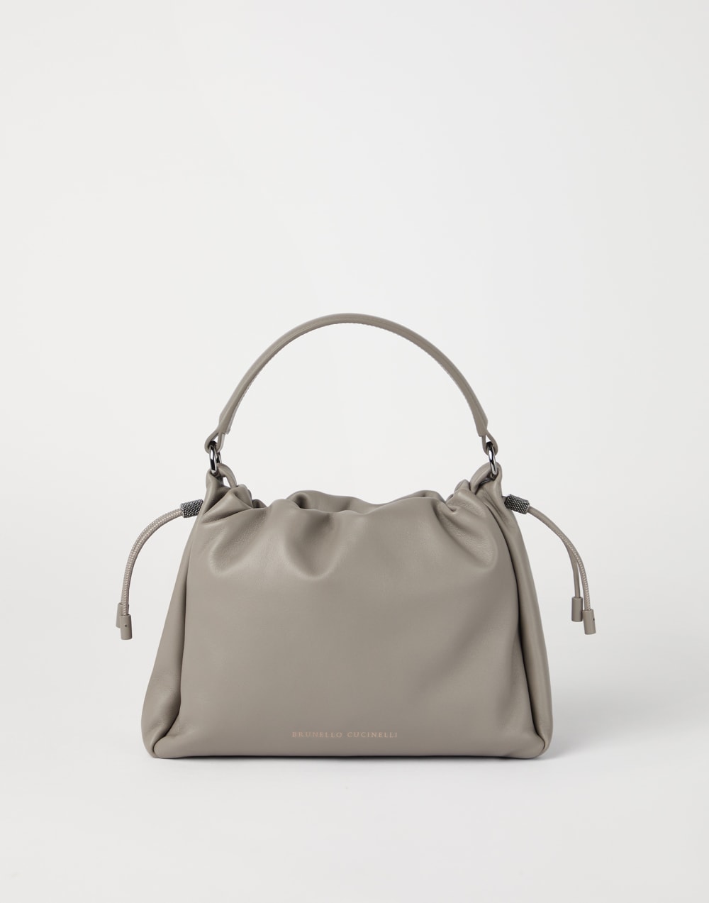 Small Soft Leather Mellow Bucket bag Light Grey Woman - Brunello Cucinelli