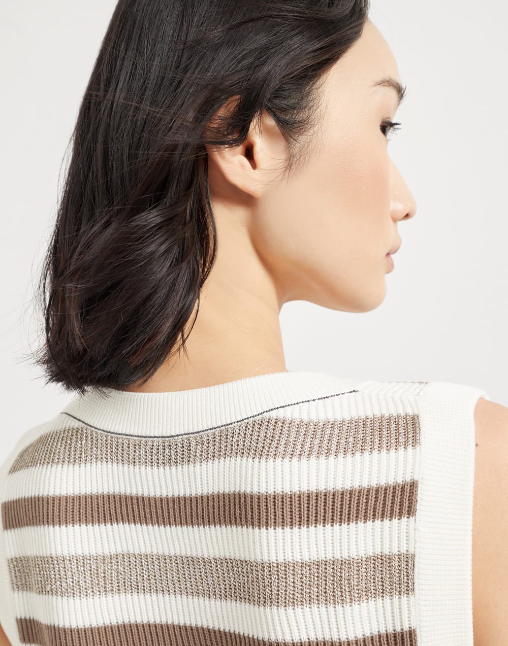 镶珠装饰无袖针织上衣 米黄 女款 - Brunello Cucinelli