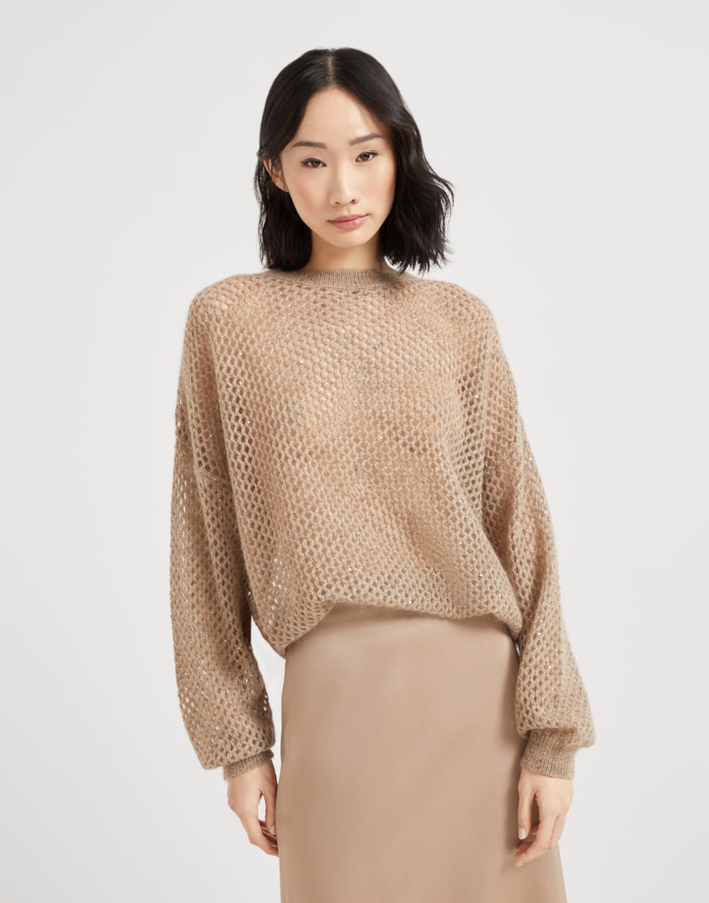 Jersey Dazzling Mesh Avellana Mujer - Brunello Cucinelli