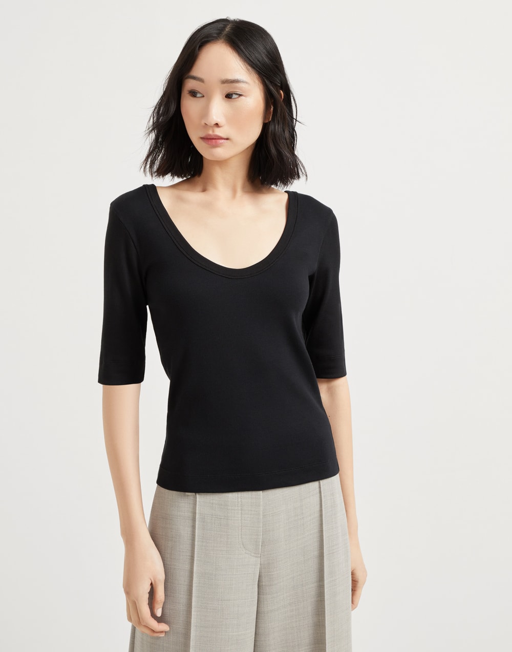 Ribbed jersey T-shirt Black Woman - Brunello Cucinelli