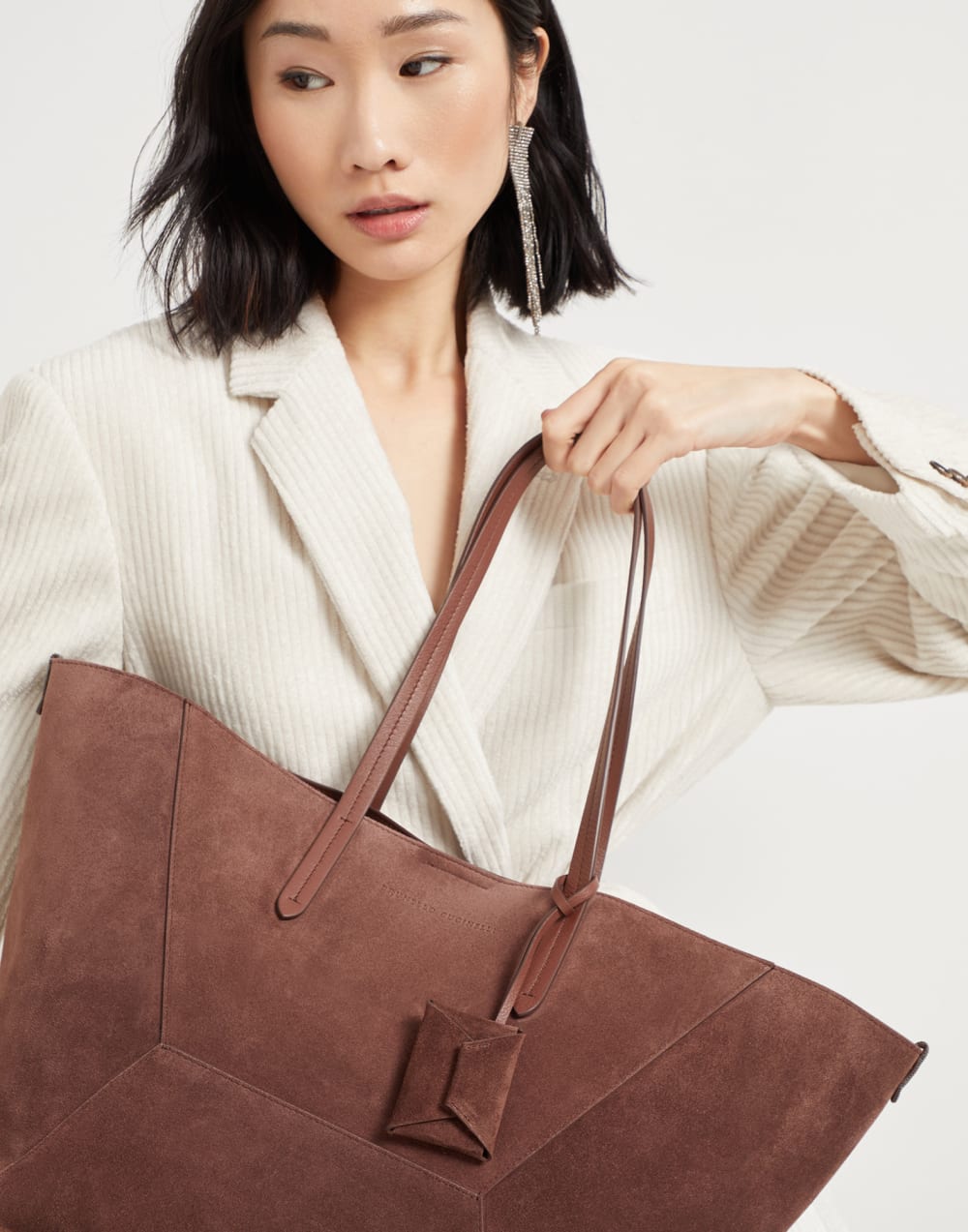 吊坠绒面革手袋 深紫红色 女款 - Brunello Cucinelli