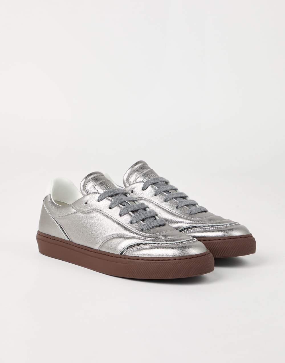 Lamé calfskin sneakers Silver Woman - Brunello Cucinelli