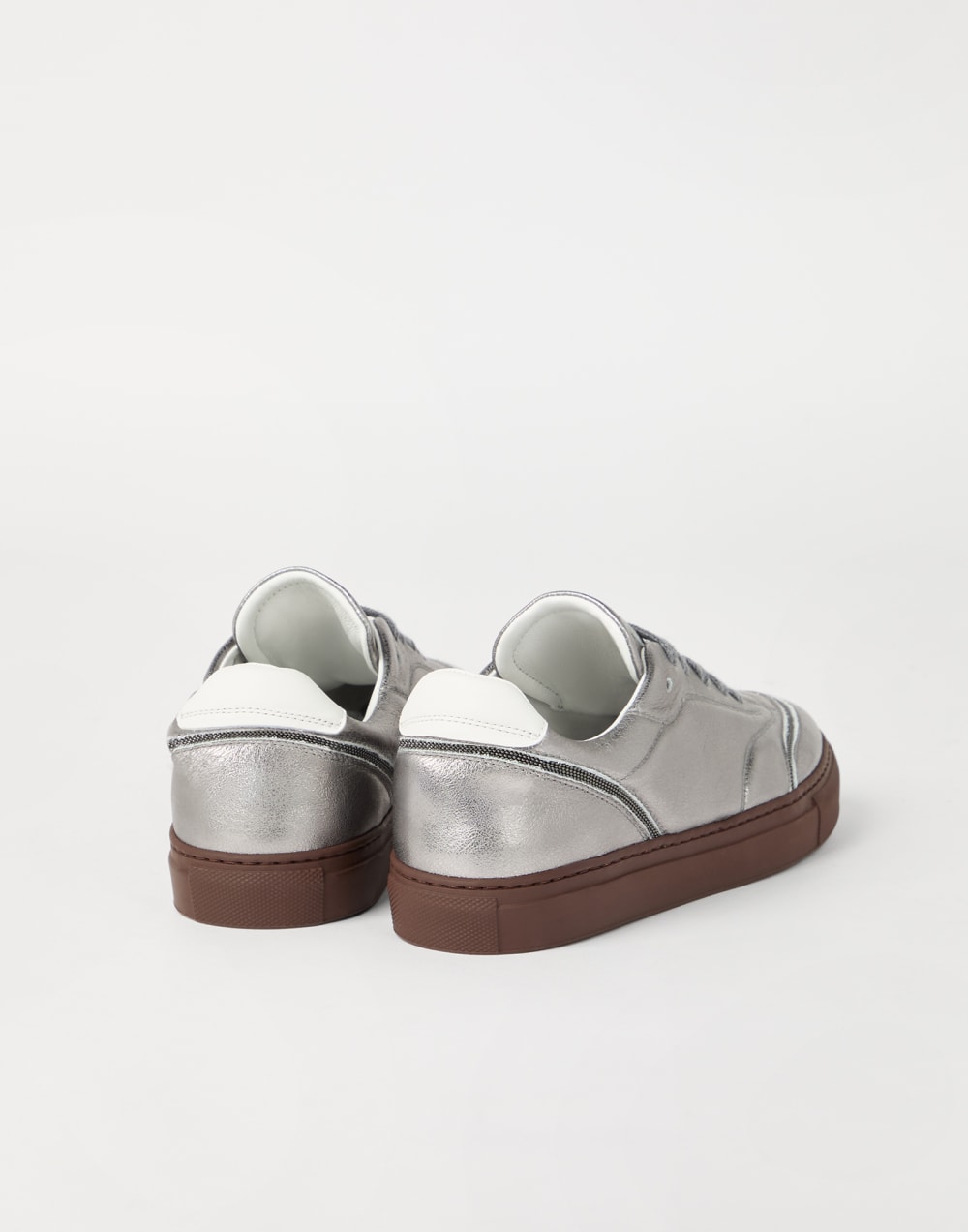 金银饰面小牛皮胶底鞋 银色 女款 - Brunello Cucinelli