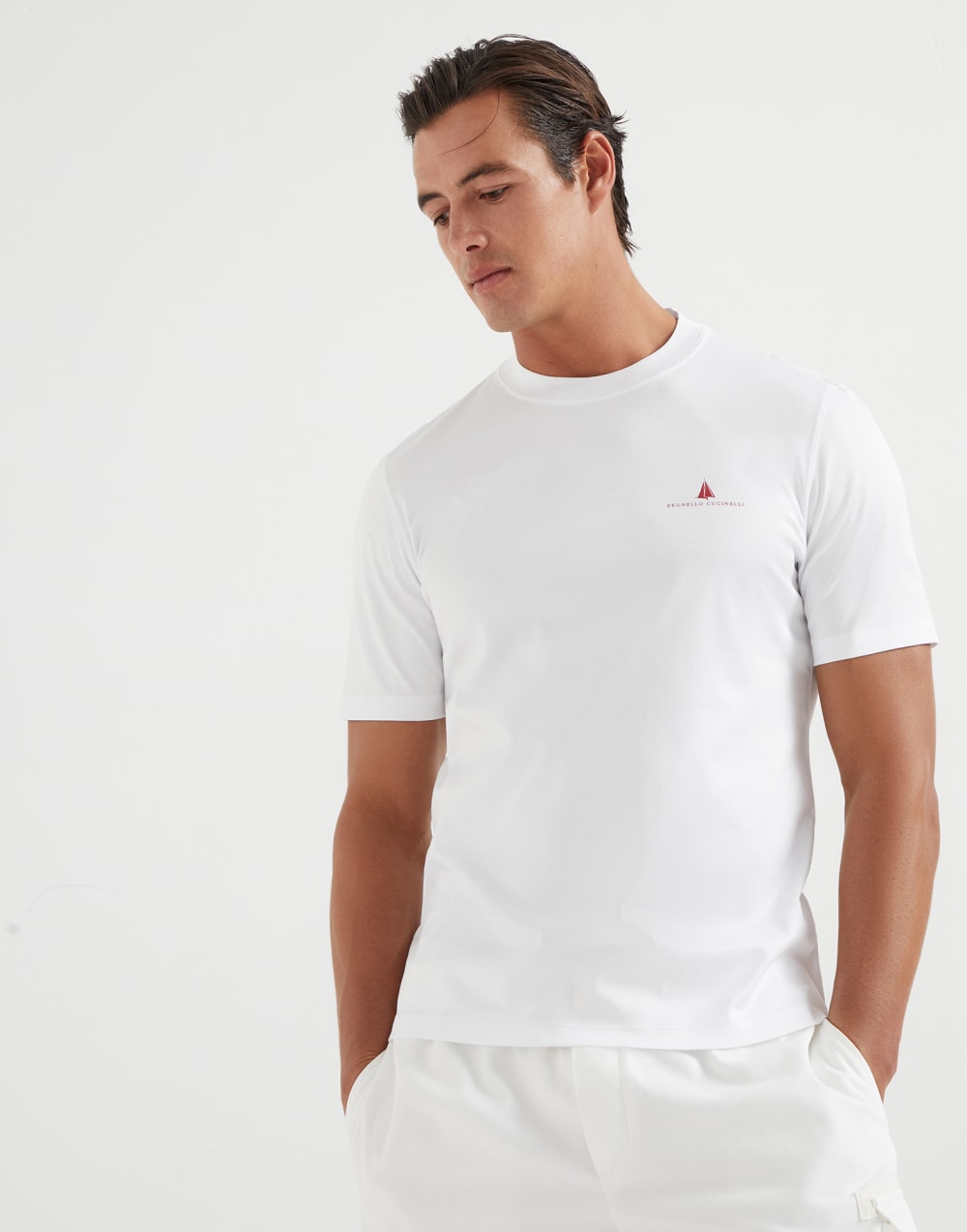 T-shirt with print White Man - Brunello Cucinelli