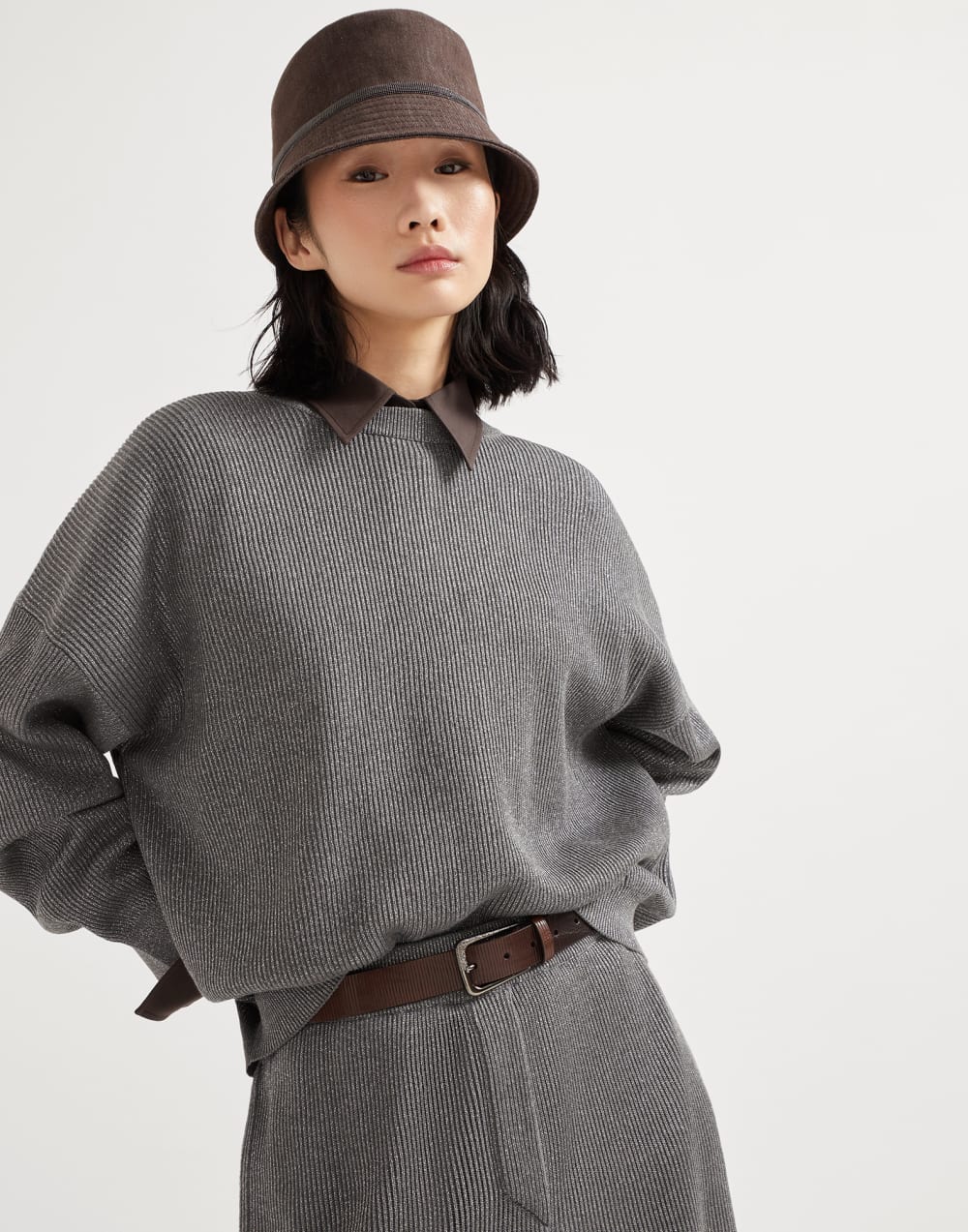 双线编织毛衣 银色 女款 - Brunello Cucinelli