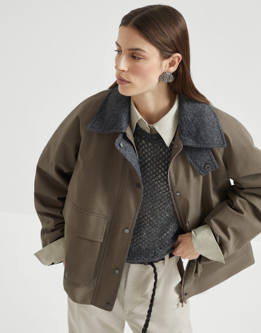 Jacket with monili Brown Woman - Brunello Cucinelli